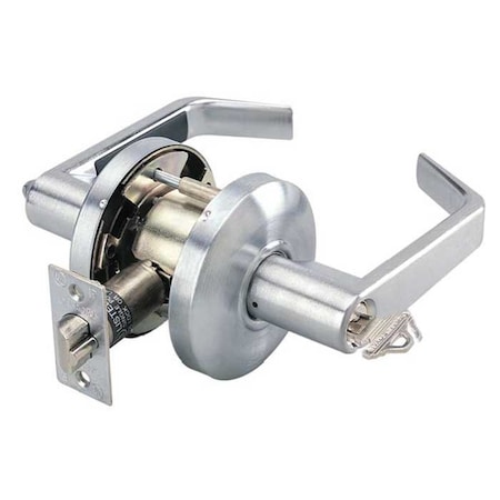 Cal-Royal Design Storeroom Lever Lock, 2-3/4 Backset, ASA Strike, SFIC Less Core, US26D Satin Chrome ICSL05-26D